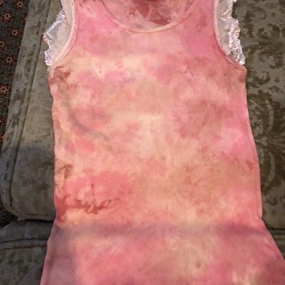 TRUE MEANING PINK TIE DYE TOP Size L Lace Trim - Picture 6 of 7